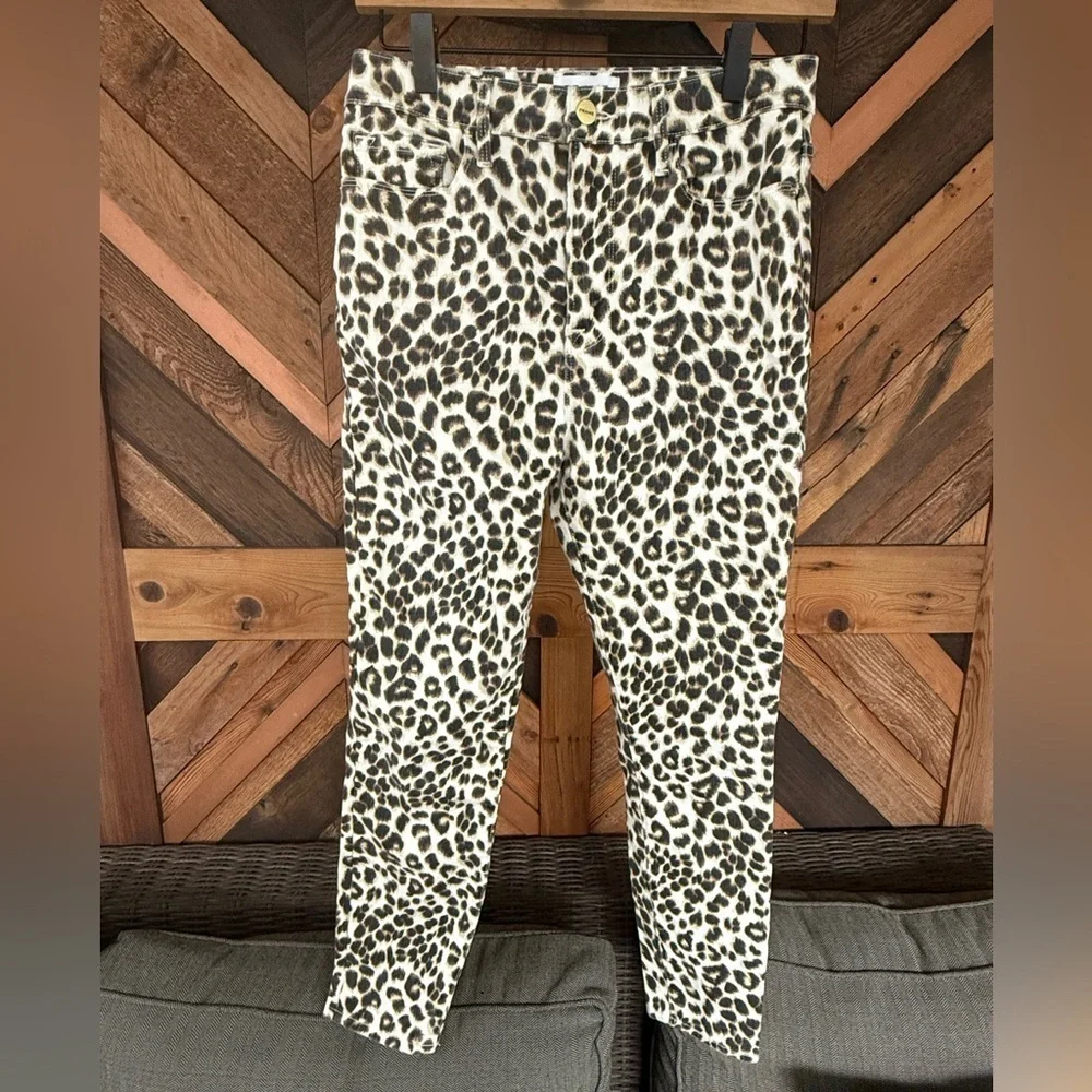 FRAME Leopard Ali High Rise Cigarette Skinny Jeans, Size 28